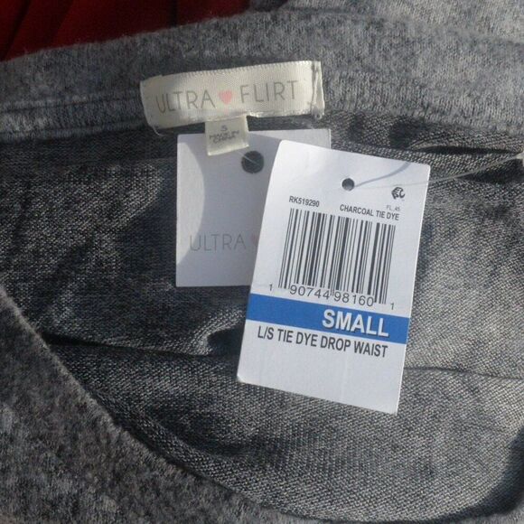 Ultra Flirt Tie Dye Short Drop Waist Sweater Dress Size Small Charcoal - Picture 6 of 10